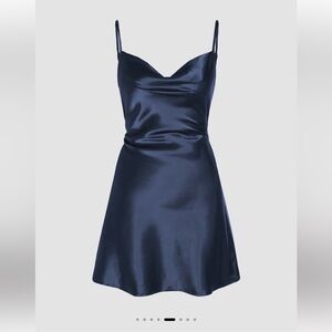 Navy Satin Cowl Slip Dress